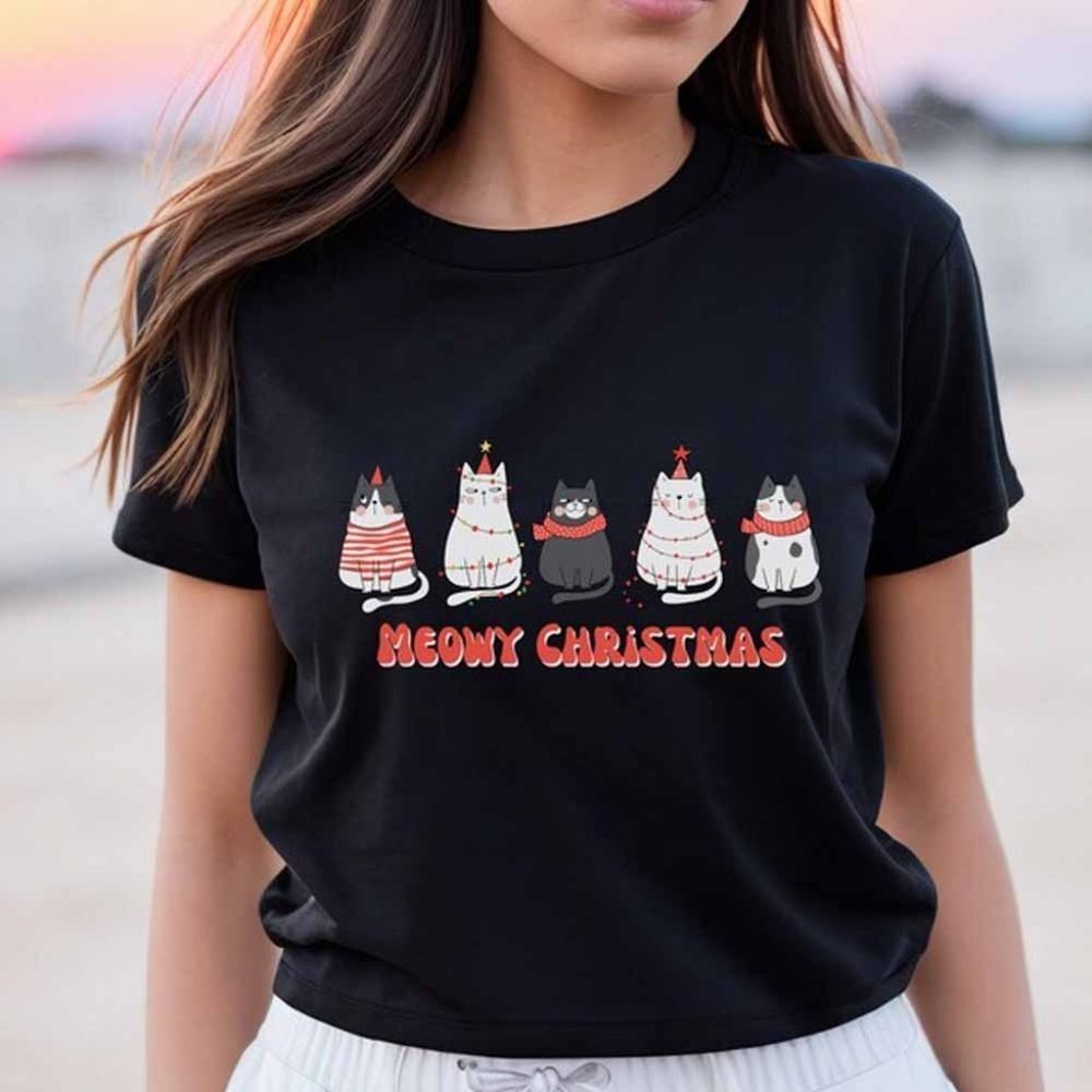 Meowy Christmas Shirt Christmas Cat Shirt Merry Christmas Tee